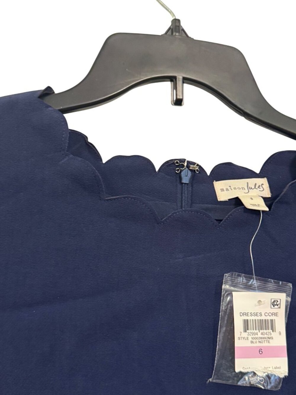 Maison Jules Navy Blue Scalloped Hem Short Sleeve Dress Size 6 - Picture 5 of 7